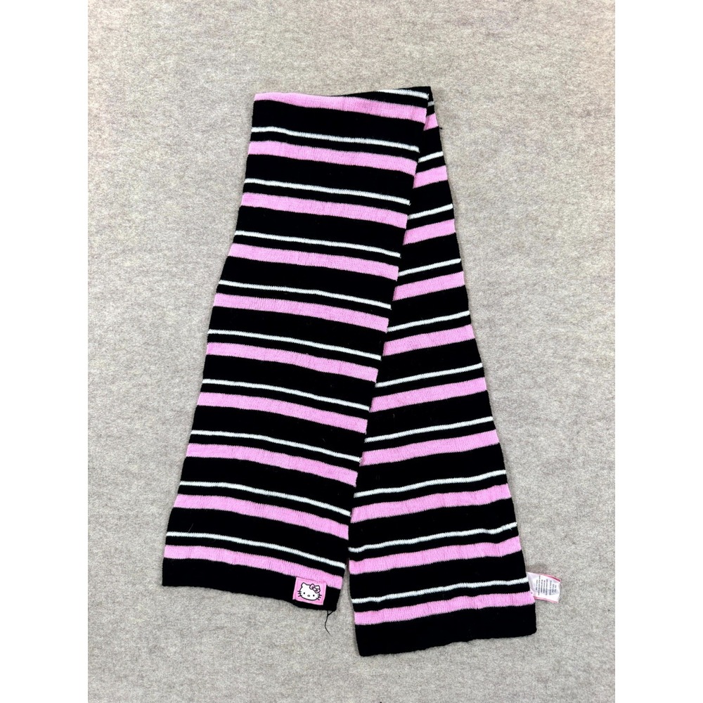 Hello Kitty by Sanrio Scarf Women One Size Black Pink Striped Acrylic Tight Knit